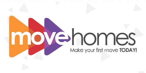 Move Homes' logo with grey triangle pattern in background