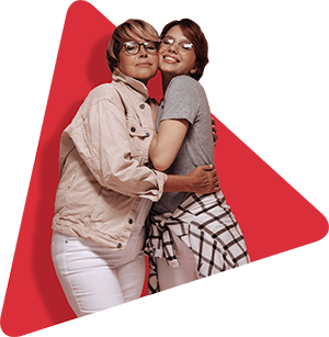 Parent and teenager hugging in triangle