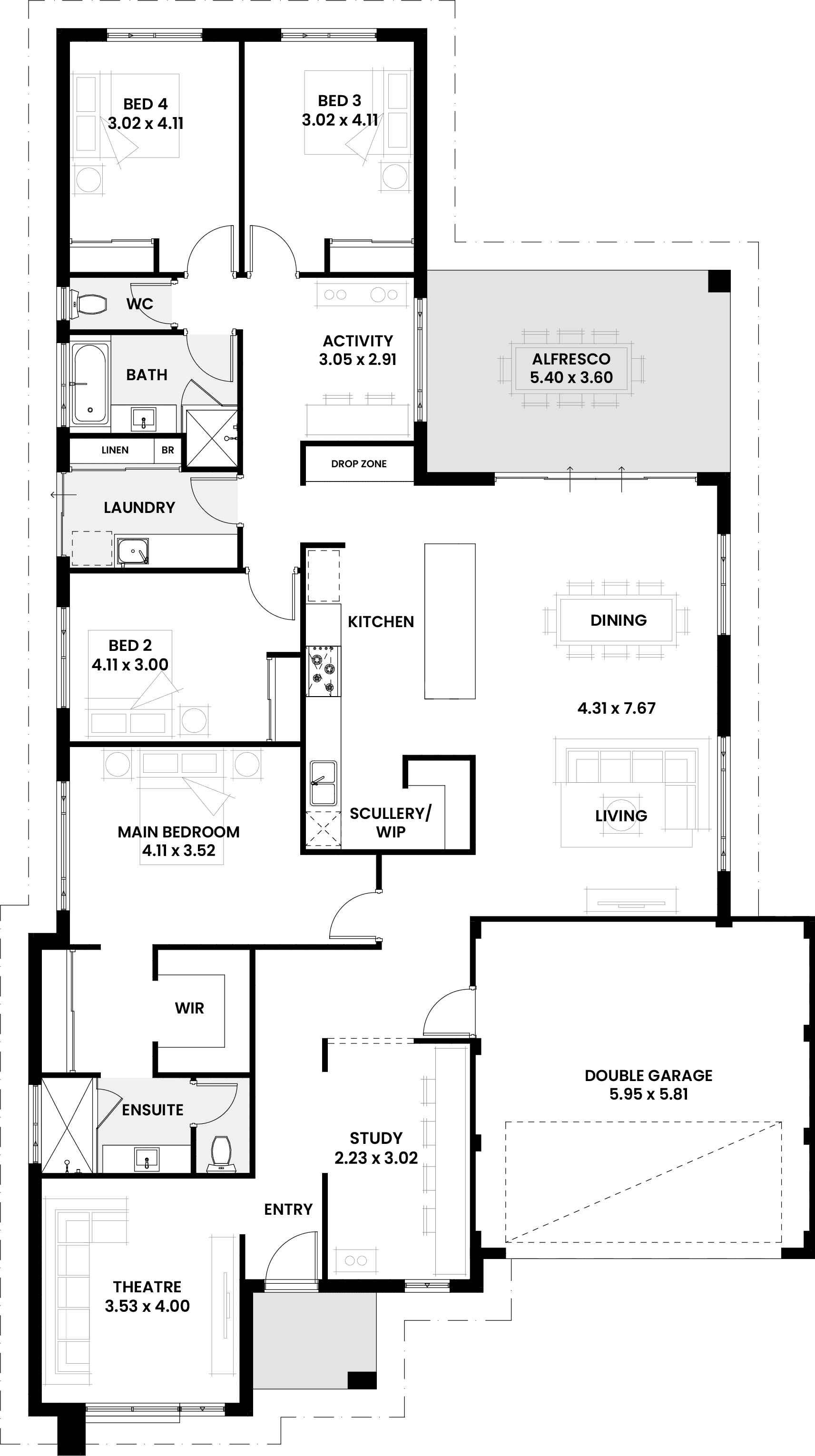 Floor plan of the Magnolia, which shows a standard plan for our new display home